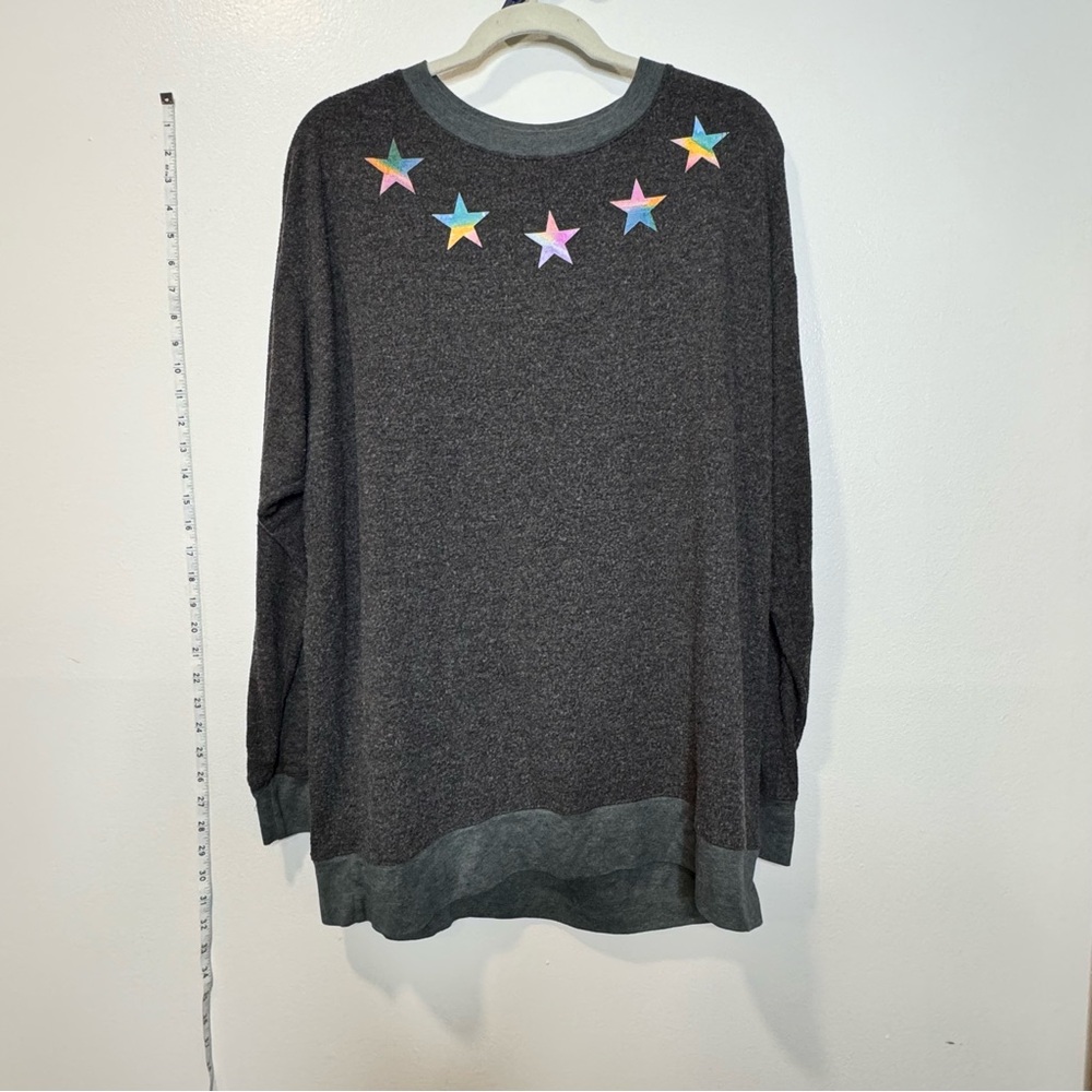 EUC Wildfox black roadtrip sweater - rainbow stars around front neckline small